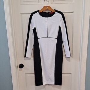 Narciso Rodriguez Colorblock Sheath Dress Designer Wht Blk Panel Bodycon Midi